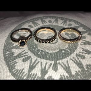 Set of Gold Rings with black studs